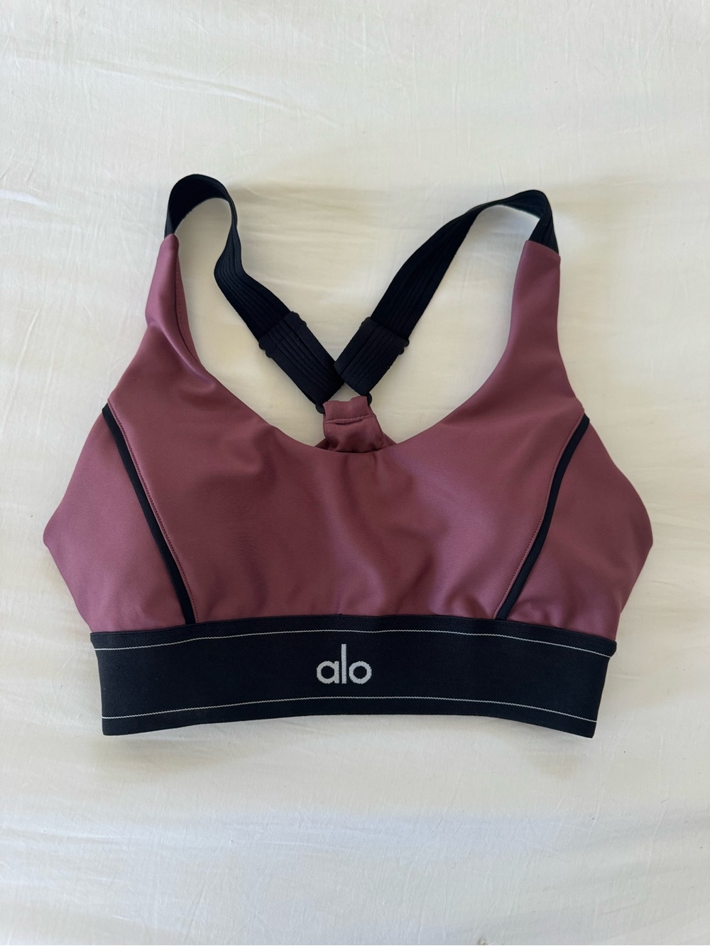 ALO Yoga Dusty Mauve Sports Bra with Black Band